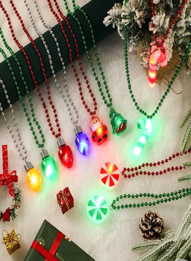JULBEAR 10pcs Christmas LED Light Up Necklace, Christmas Bead Necklace Bulb Pendant 6 Modes Christmas Necklaces Candy Cane Xmas Tree Santa Claus Glow Necklaces Girls Boys for Xmas New Year Party - Image 4